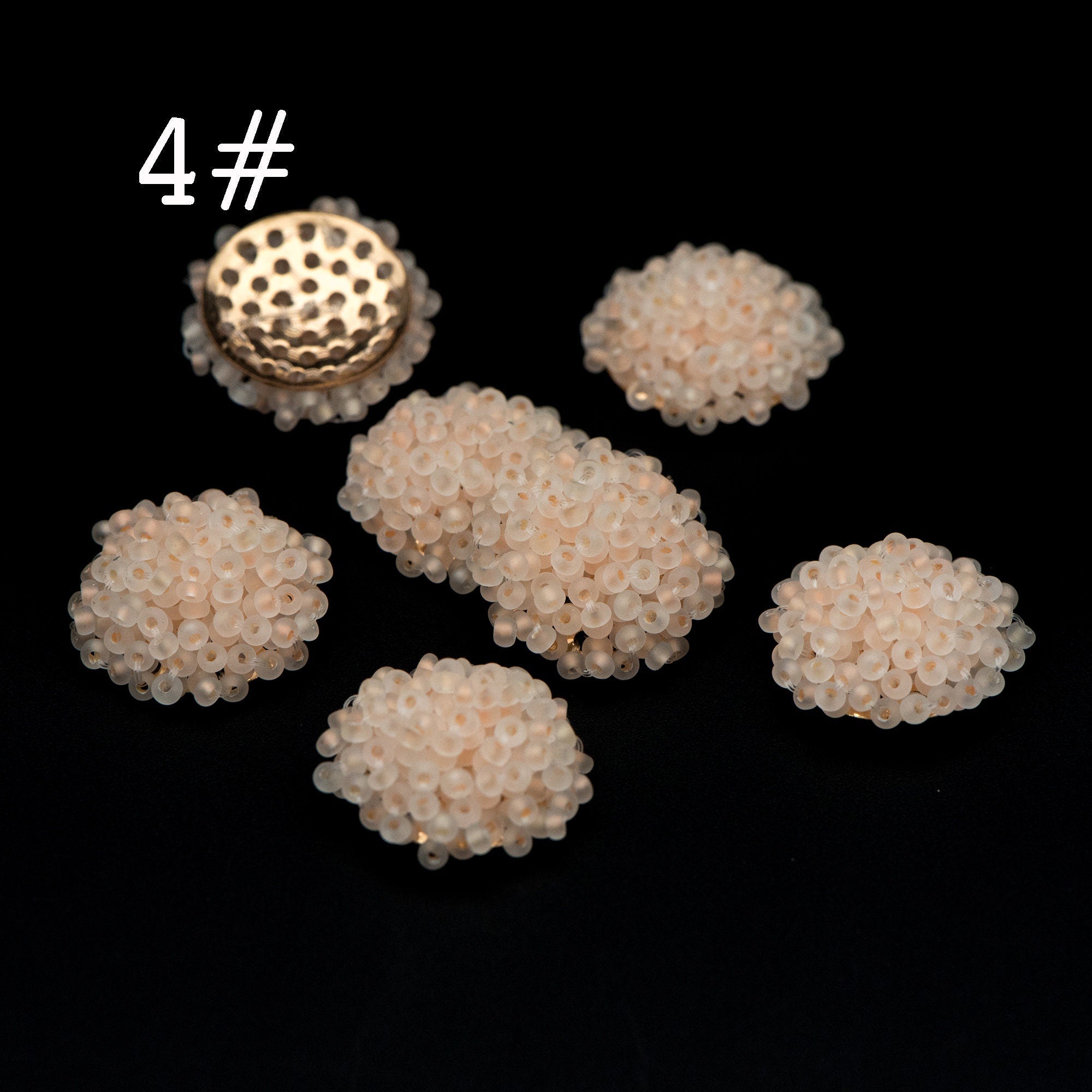 4pcs Seed Glass Beads Cluster 19x9mm, Handmade Beaded Flower Cabochon (FB-054)